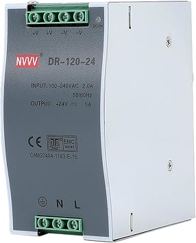 Dr-120-24 Ac to Dc Din-Rail Power Supply, 24v, 5 Amp, 120w, Operating Temp, Overload Protection, Metal, Silver+Grey