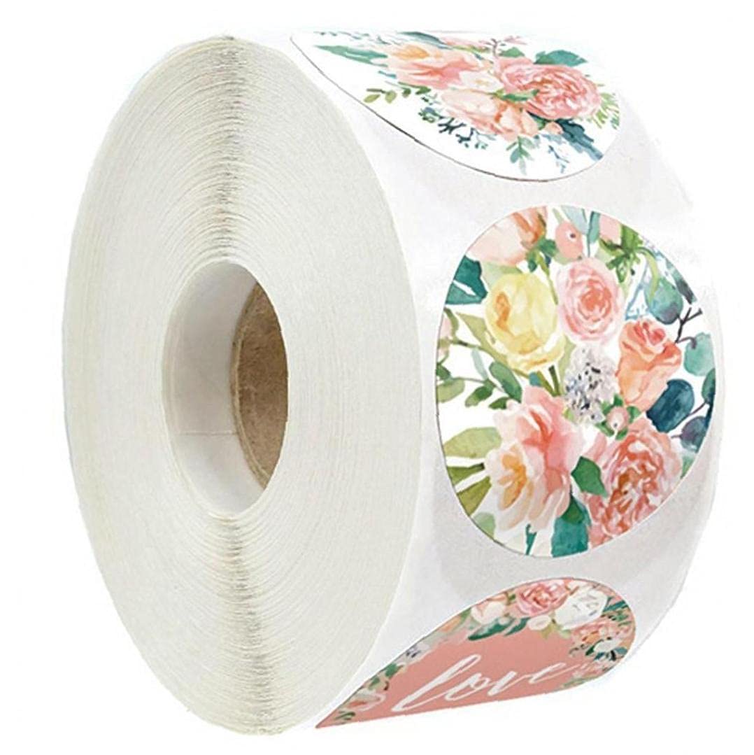 Onsinic Pink 1 Roll Cute Labels Stickers Gift Tags Flower Stickers For Wedding Party Scrapbooking Envelopes Stickers