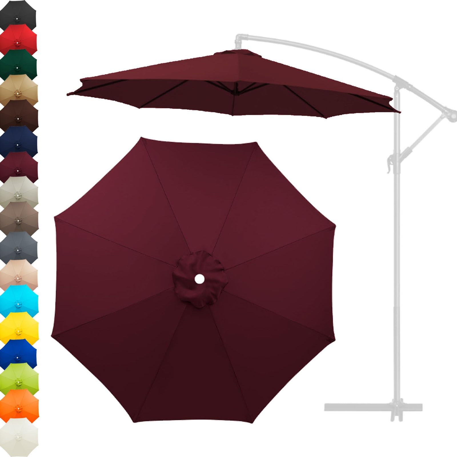 Telo Di Ricambio per Ombrellone Da Giardino, Telo Di Ricambio per Ombrellone Da 2m 2.3m 2.5m 2.7m 3.0m, Telo Di Ricambio in Poliestere per Ombrellone a 6 Stecche/8 Stecche(Dark red,270cm/8.5ft-8ribs)