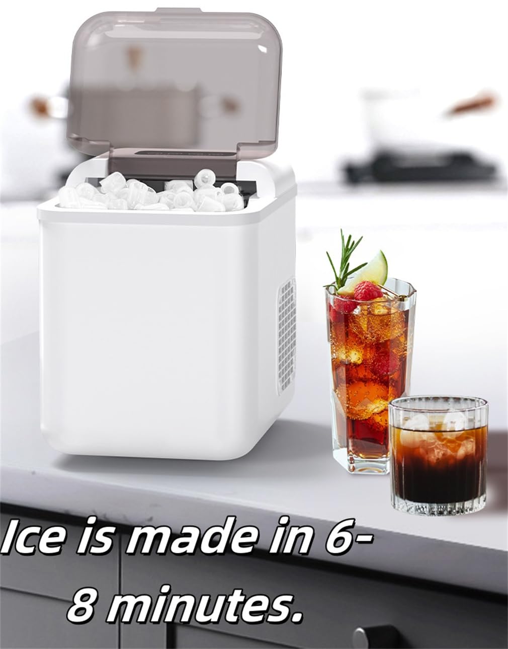 WFGLH Black, Small Household Ice Machine, Portable Smart Ice Maker, Quick Ice Production in 6 Minutes, with Cleaning Function, Ideal for Home, Kitchen, Office, Bar, Party on Fridge.com