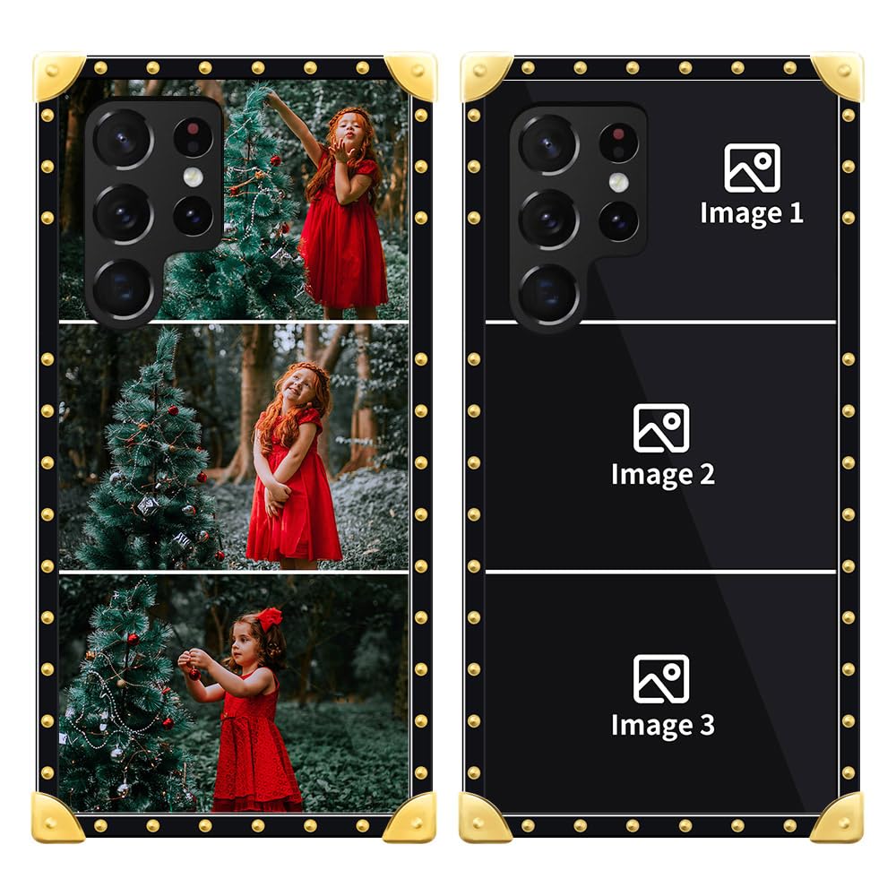 (Gold-1 Photos) Customized Photo Personalized Phone Case Compatible with Samsung Galaxy S10 S20 S21 S22 S23 FE S24 Note 10/20 Plus Ultra A03S A05S A13