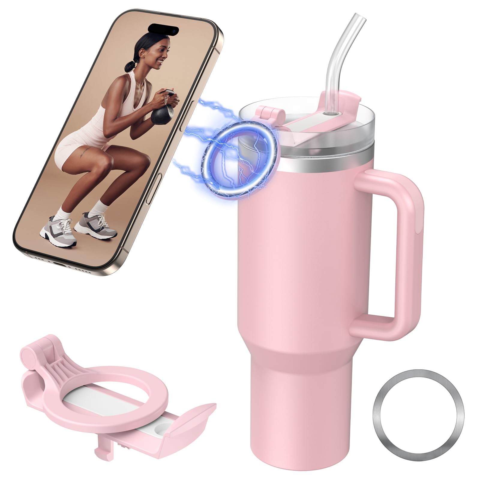 UKEXE Magnetic Phone Holder for Stanley 40oz Quencher H2.0 Tumbler with Handle, Rotatable Water Bottle Phone Stand Fit with MagSafe Phone, with