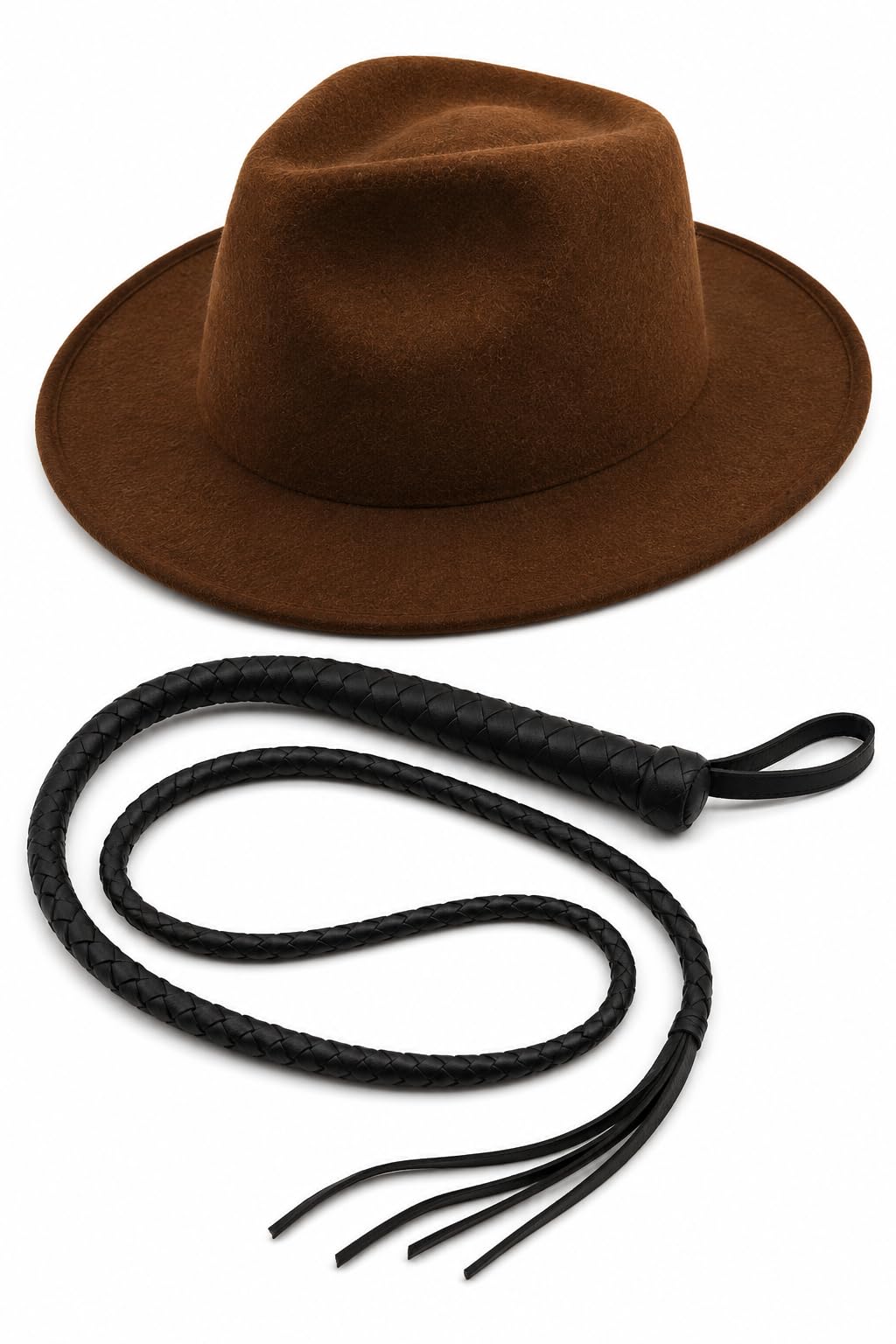ANZEE Adult Vintage Explorer Costume Set Brown Fedora Hat with Lightweight Bullwhip Adventure Role Play Outfit for Book Week Halloween (Hat Without Ribbon & Bull Whip Set)