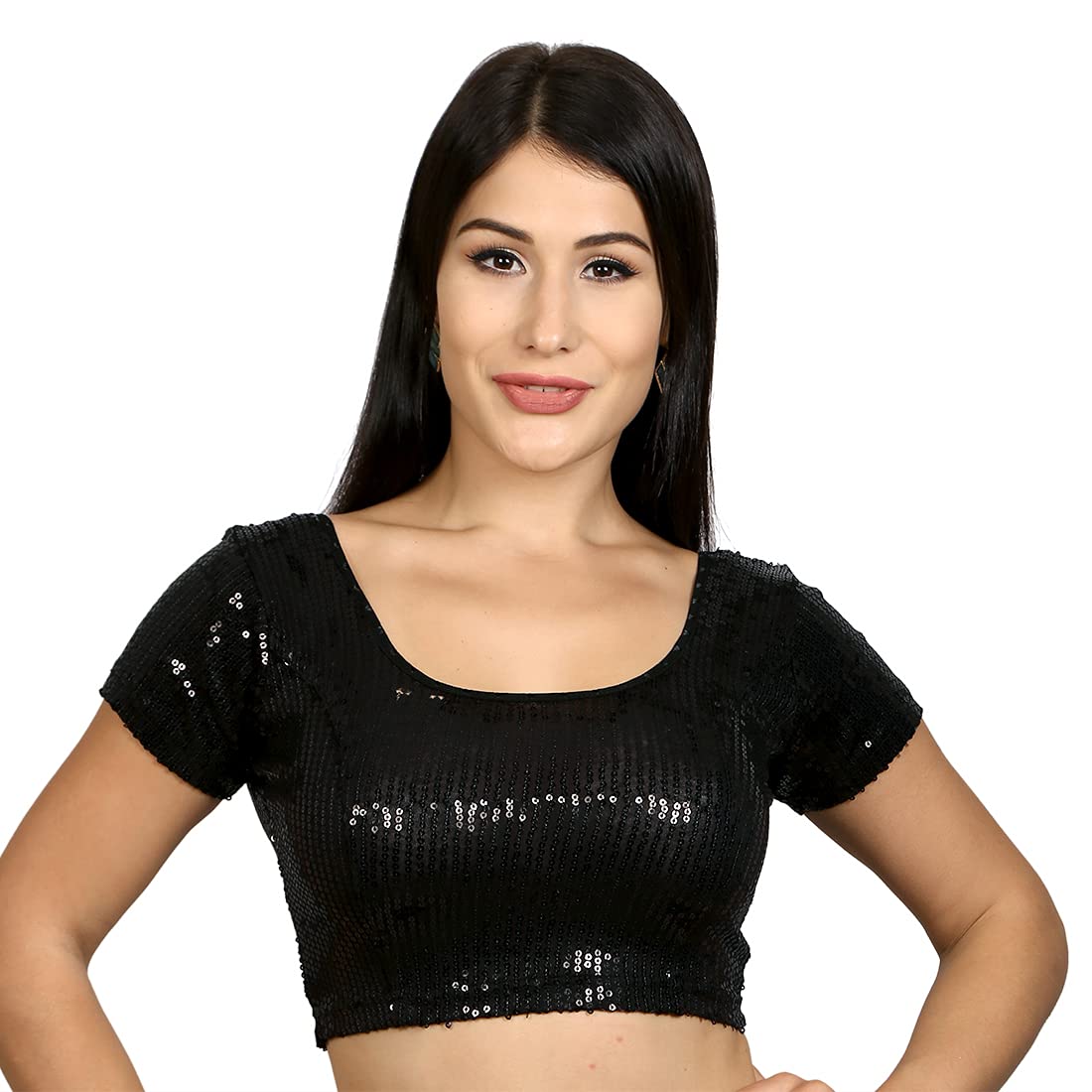 Women's Designer Saree Blouse Readymade - Stretchable Sequin Top Blouse for Saree Indian