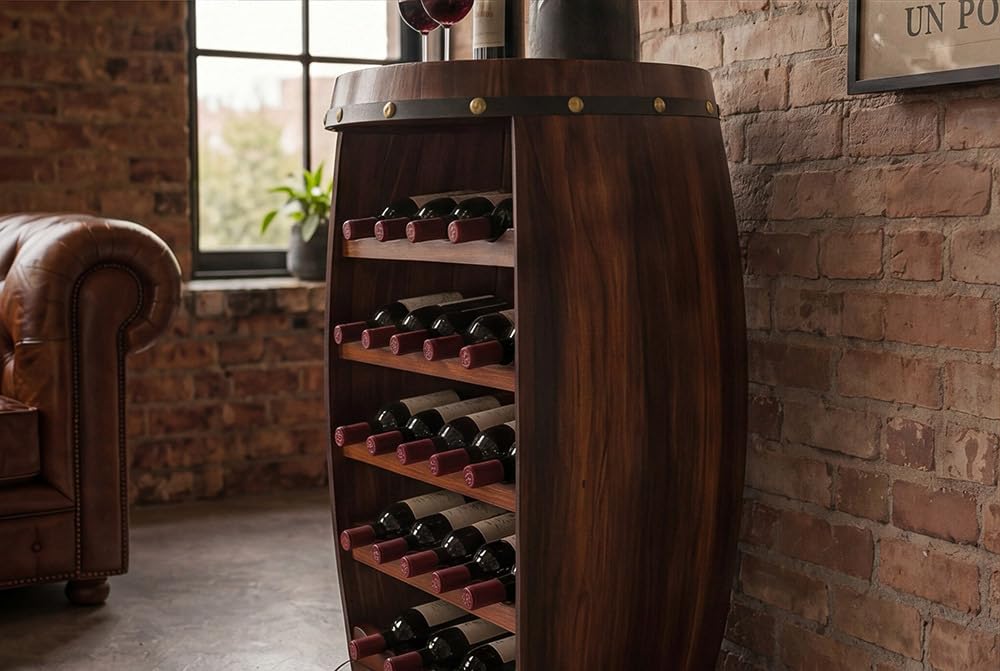 Weinregal BODEGA 80cm - braun - Pinienholz 23 Flaschen Weinfass-Optik