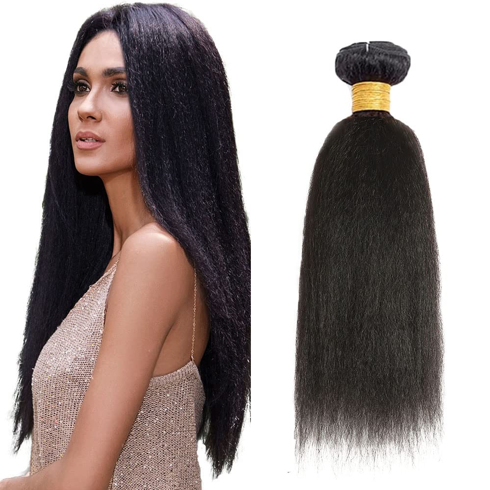 Zeslaerr Human Hair Extension #1B Natural Black Color Yaki Wave Natural Unprocessed No Tangle High Grade Human Hair Bindles For Woman Single Bundle 100g 24 Inch