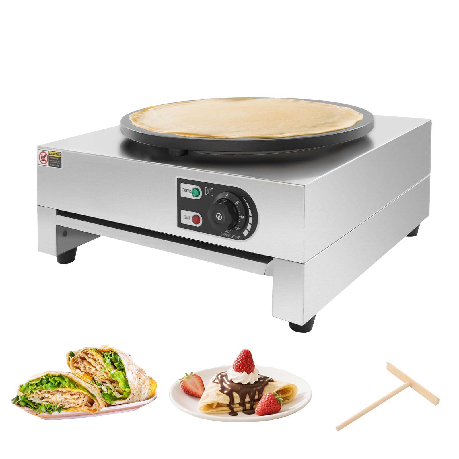 Appareil à crêpes électrique, 3000 W, Ø 40 cm, avec spatule en bois, poêle à crêpes, 50-300 °C, plaque antiadhésive
