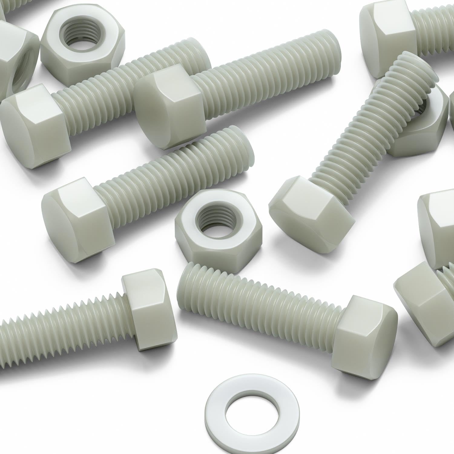 50 x testa Esagonale in super nylon, M8 x 30mm, rinforzato con riempimento in vetro, viti macchinari, Dadi e bulloni di plastica, Rondelle,