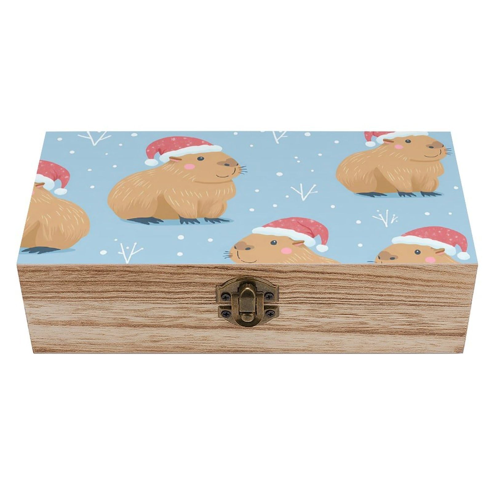 Oudrspo Winter Xmas Capybara Retro Wooden Storage Box Keepsake Jewelry Decorative Art Storages Box Gift Boxs