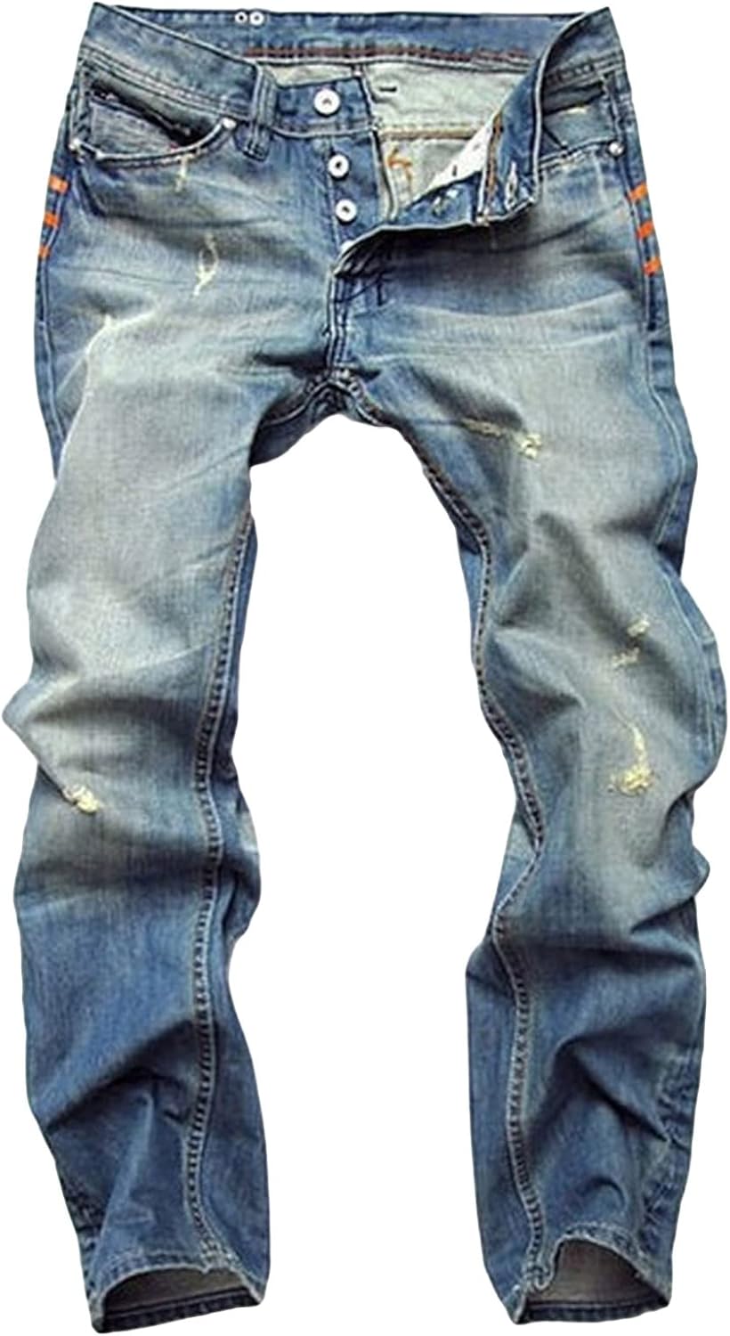 Maiyifu-GJ Men's Retro Ripped Jeans Distressed Skinny Slim Fit Stretch Denim Pants Straight Jean Trousers with Broken Holes : Sports & Outdoors