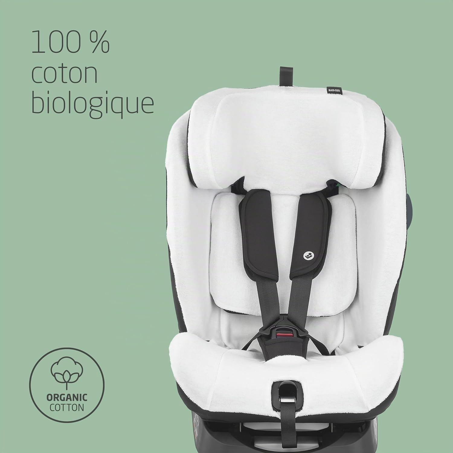 Maxi-Cosi Housse de Siège-auto en Coton Biologique pour Titan S i-Size & Titan S Comfort, Matériaux Doux, Respirants et Absorbant L'humidité, Lavable en Machine, Natural White