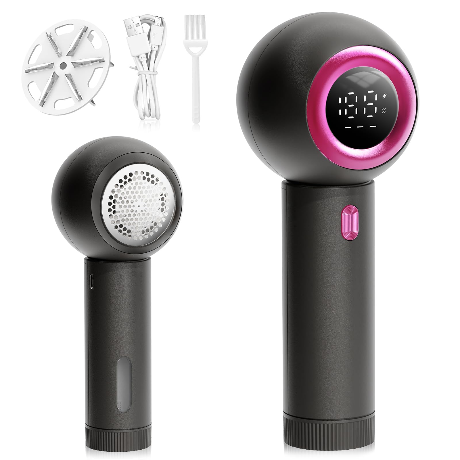 【ドイツ レッド•ドット賞受賞製品】Gegoup 毛玉取り器 電動 【2025最新昇級】 毛玉クリーナー パワーカッター 強力6枚刃 液晶ディスプレイ 3段階スピード調整 安全装置 代替ブレード×2 USB充電 コードレス使用 ミニ毛玉取り器 軽量 旅行 主婦 自宅用 贈り物 クリーニングブラシ付き (ブラック)