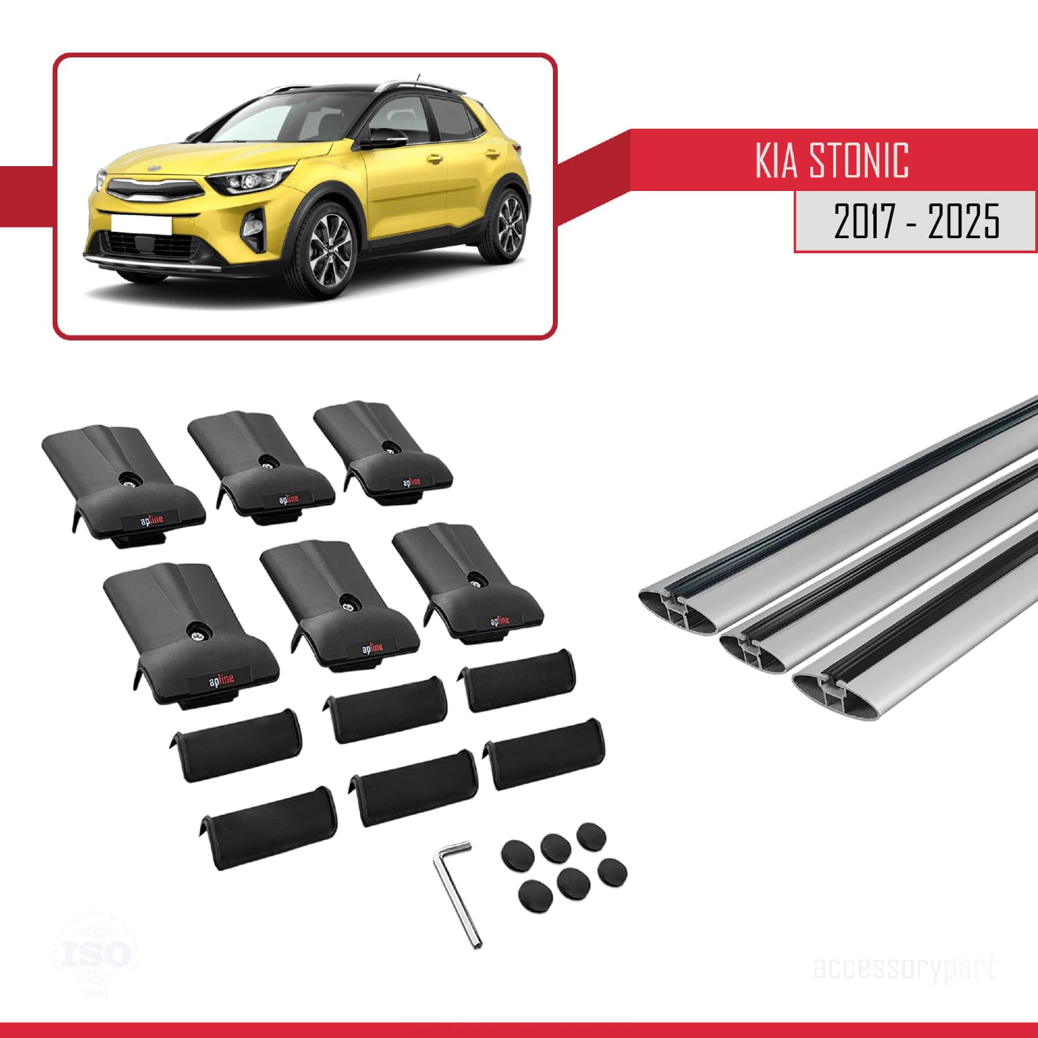 Barre Portatutto Tetto Per Kia Stonic 2018-2024 - Grigio, Modella FLY