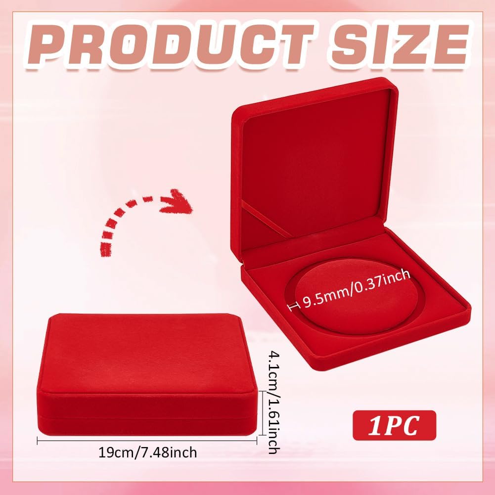 FINGERINSPIRE Velvet Jewelry Gift Box 7.48x7.48x1.6 Square Velvet Pearl Necklace Storage Gift Box Cerise Red Necklace Gift Display Case Wedding Jewelry Storage Holder for Long Pearl Chain Necklace