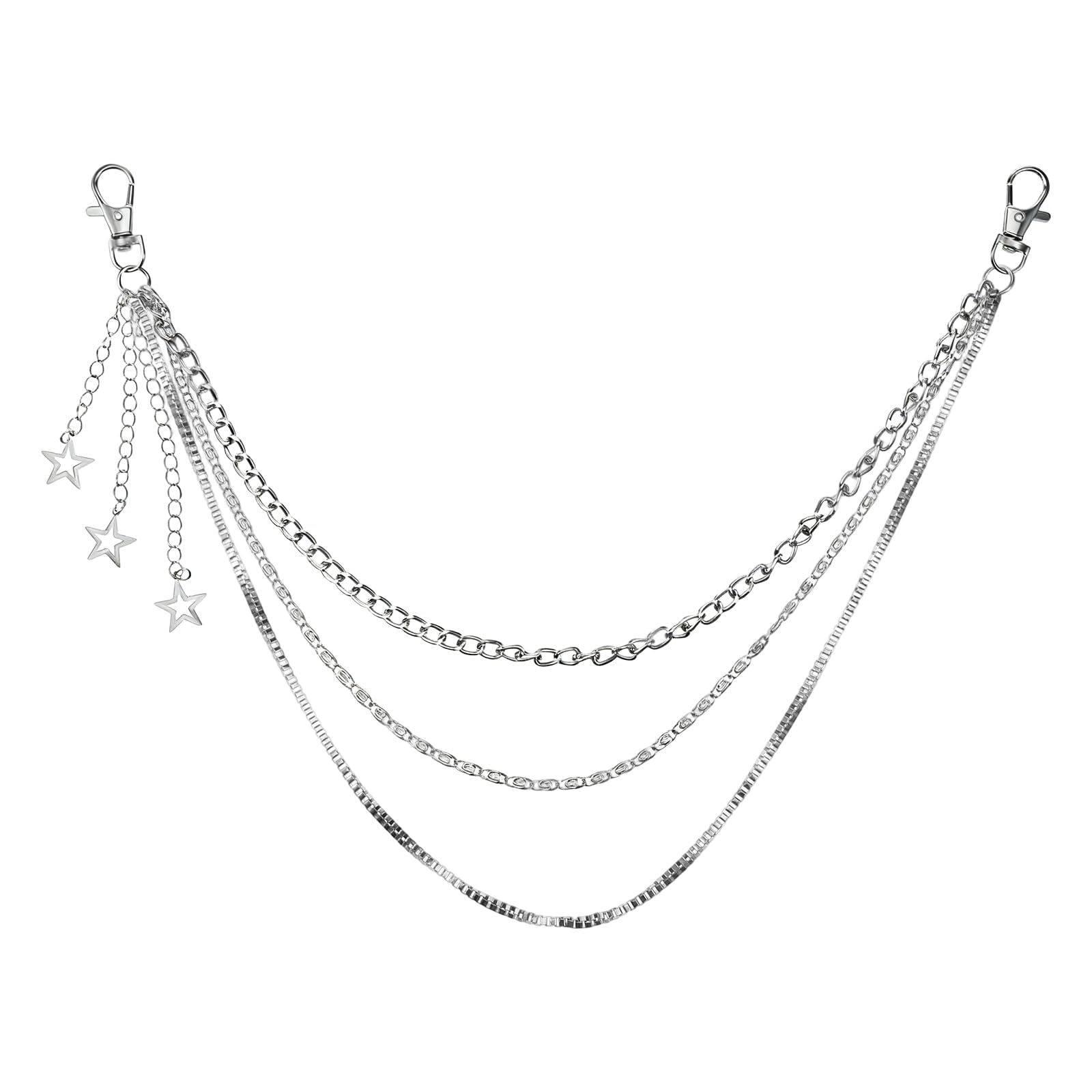 Pants Chain Layered, Silver Star Jean Chain Punk Waist Pocket Chains Biker Hip Rock Body Accessories Y2k Star Skirt Chains Belt for Women Men Music Festival Concert Cosplay