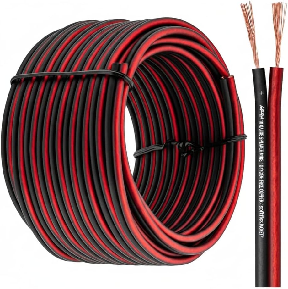 ELECTROSYDE 30 Meter 2 Core Speaker Cable Pure Copper Audio Wire | Heavy Duty Dual Conductor Red & Black Speaker Wire for Car Audio, Subwoofer, Amplifier, Home Theater, Stereo System (30 METER)