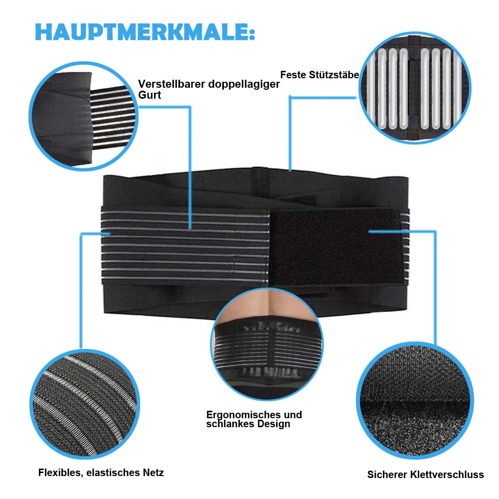 Paskyee Rückenstützgürtel für den unteren Rücken für Männer und Damen mit 6 Stäben - Rückenbandage für Skoliose & Ischias Schmerzlinderung
