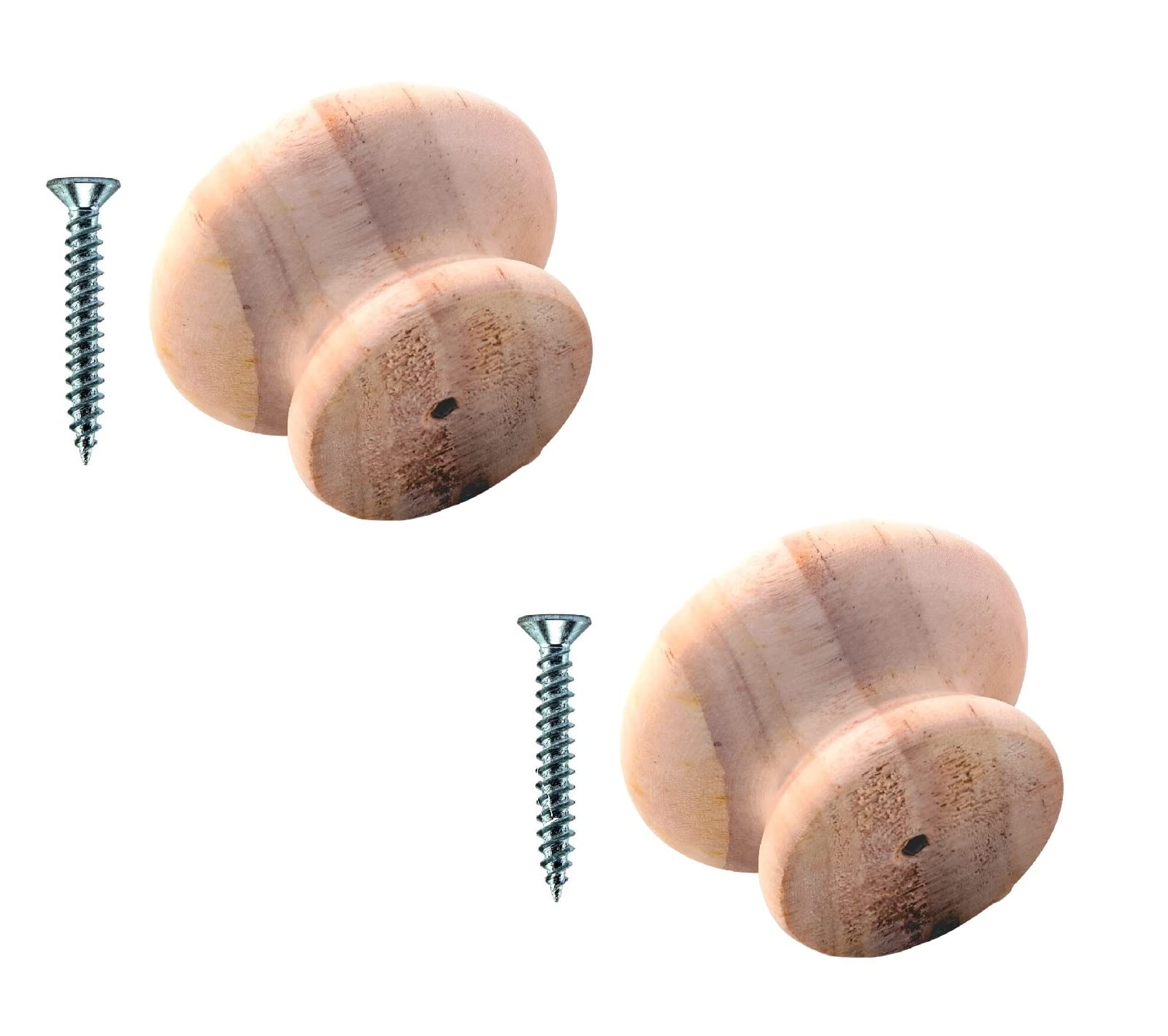 Terf Beige Terf® Traditional Unlacquered Pine Wooden Cupboard Cabinet Door Knob 60Mm Drilled Wood Knob With Fixing For Chest Drawer Cupboard Kitchen Wardrobe Door Pull Handle Knobs - Pack Of 2