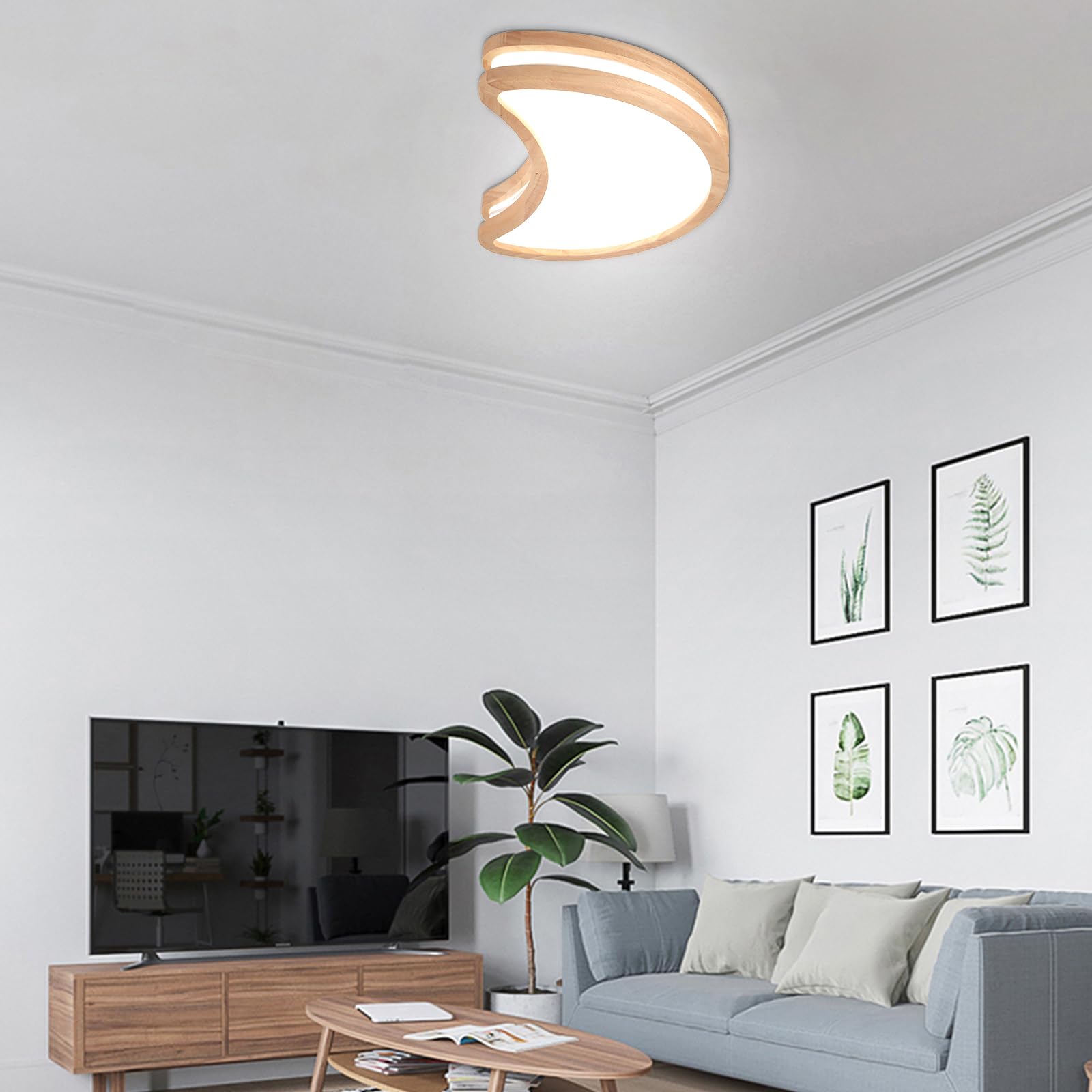 Plafoniera LED Soffitto Legno 20W Plafoniera Luna Lampada da Soffitto Moderni,Bianca Fredda 6500K Plafoniera Bagno per Camera da Letto Bambini Corridoio Soggiorno Balcone, Ø40CM