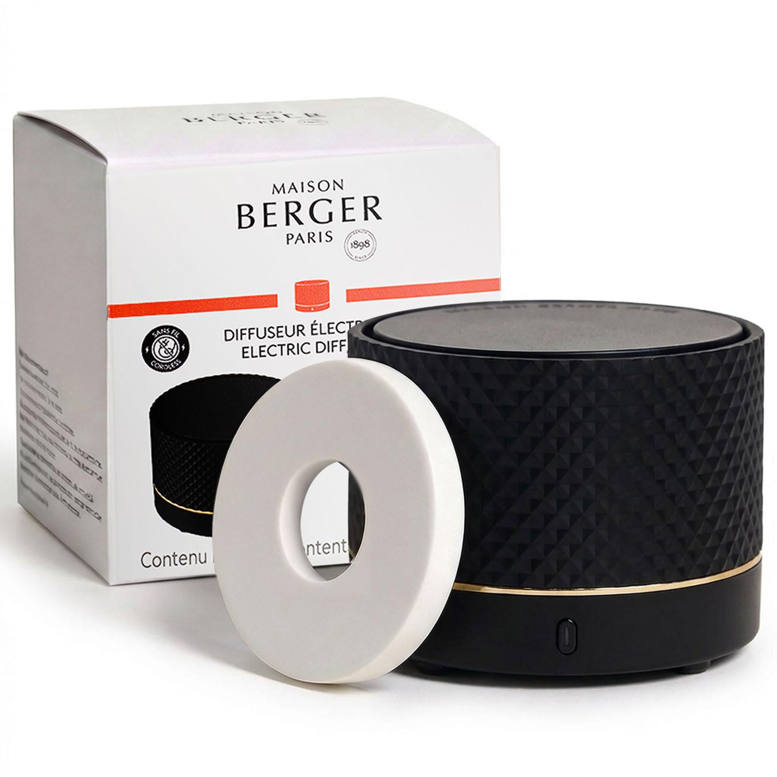 Maison Berger - Difusor de perfume eléctrico inalámbrico con carga, difusión de cerámica de 6 a 8 semanas - 2 modos de difusión (Negro)