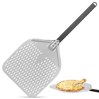 TKC 8 Inch Perforated Pizza Peel - Aluminum Turning Peel For All Pizza Ovens 24 Length Black