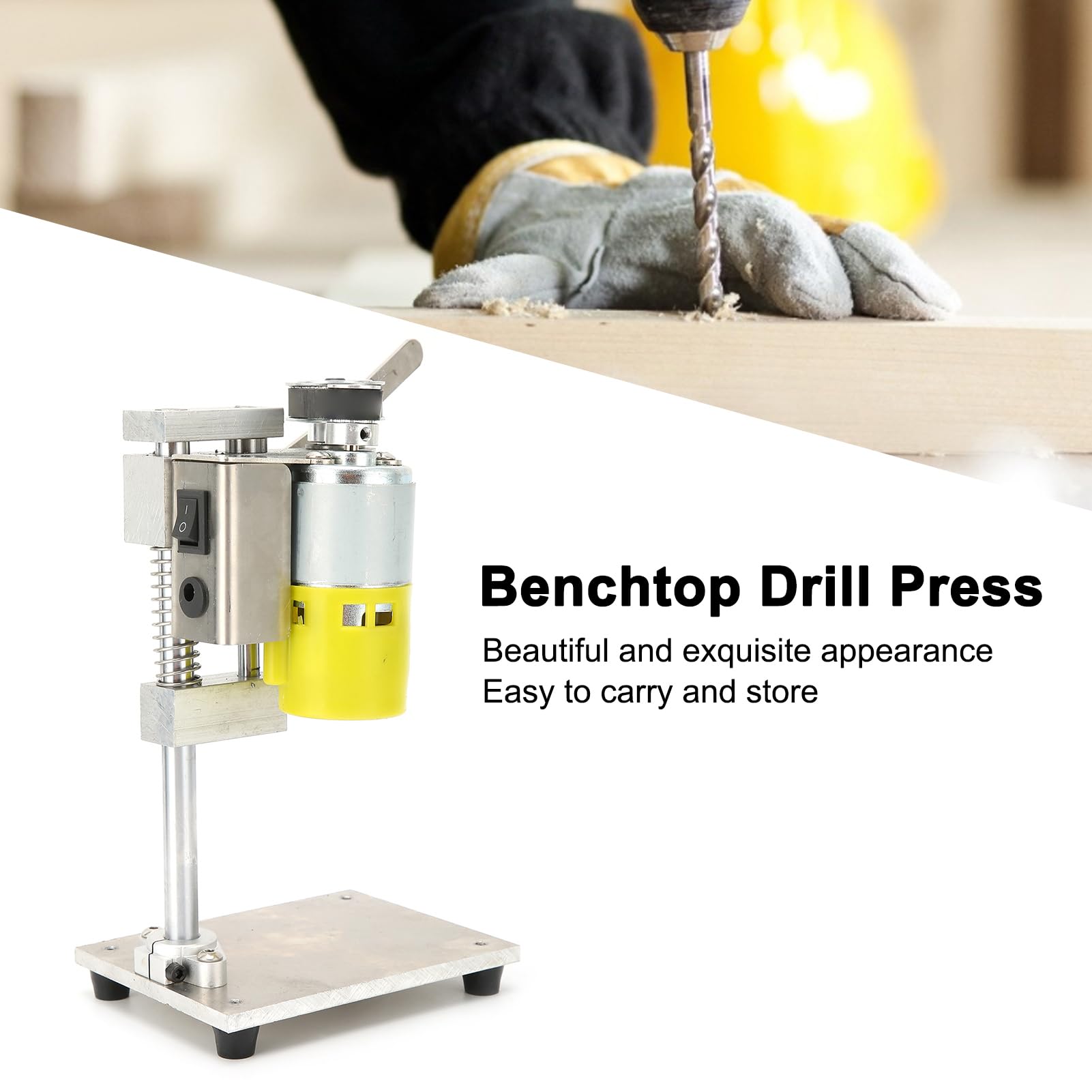 Mini Drilling Bench, No Noise Variable Speed 40mm Stroke Benchtop Drill Press with Hex Wrench for Repair for Household for DIY (US Plug)