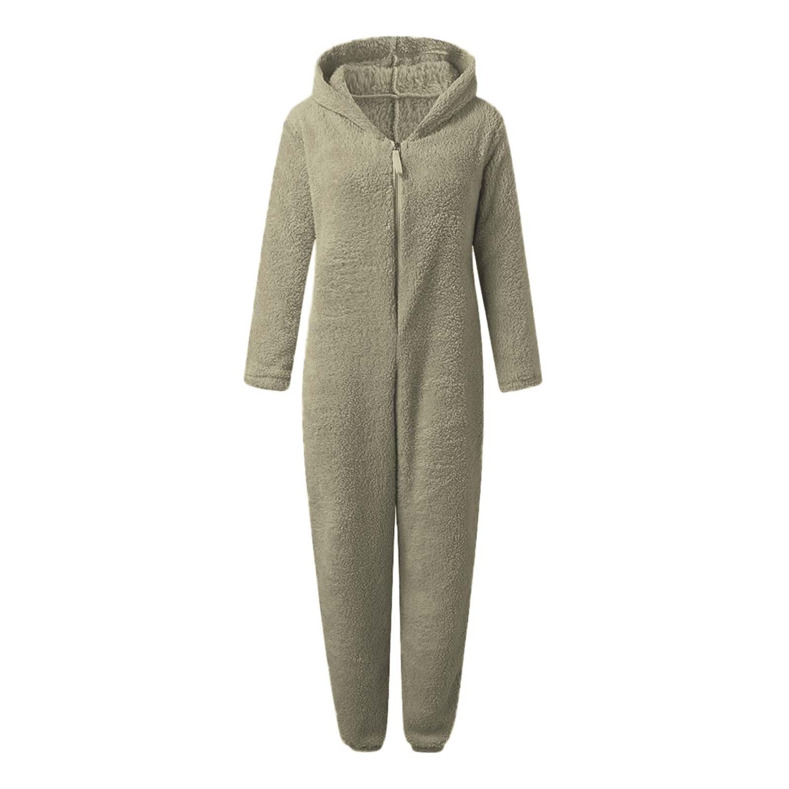 Tuta Da Donna In Pile Teddy Pigiama Lungo Con Cappuccio E Mezza Zip | Tuta Invernale Calda Soffice Pigiama Tinta Unita Costume Da Notte Donna Fleece Termica Inverno Vestaglia Tutina