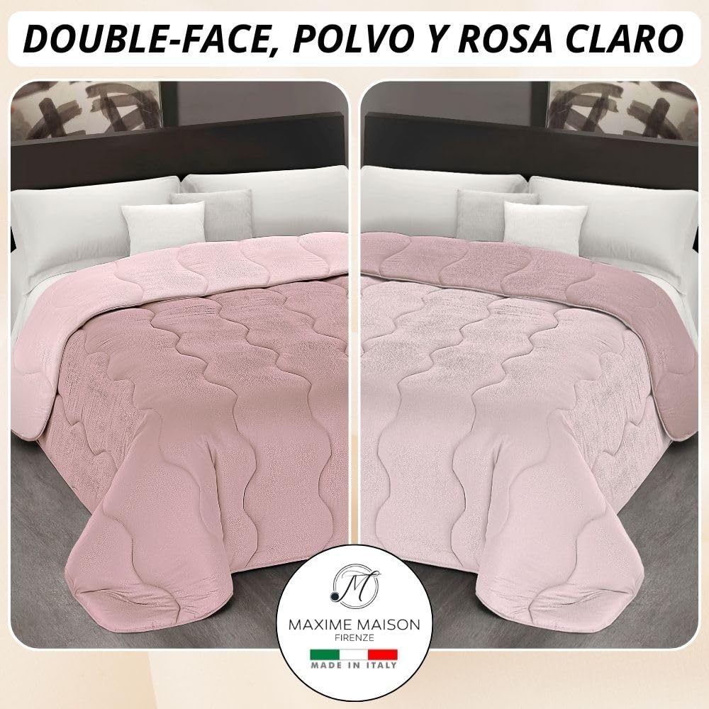 MAXIME MAISON - Colchas Cama 150 Modernas (245x265cm) Colcha de Invierno (300 gr/mq) Coloración Doble Cara, Cubre Cama en Microfibra Suave Made in Italy (Rosa/Rosa Claro) Colcha Cama 180