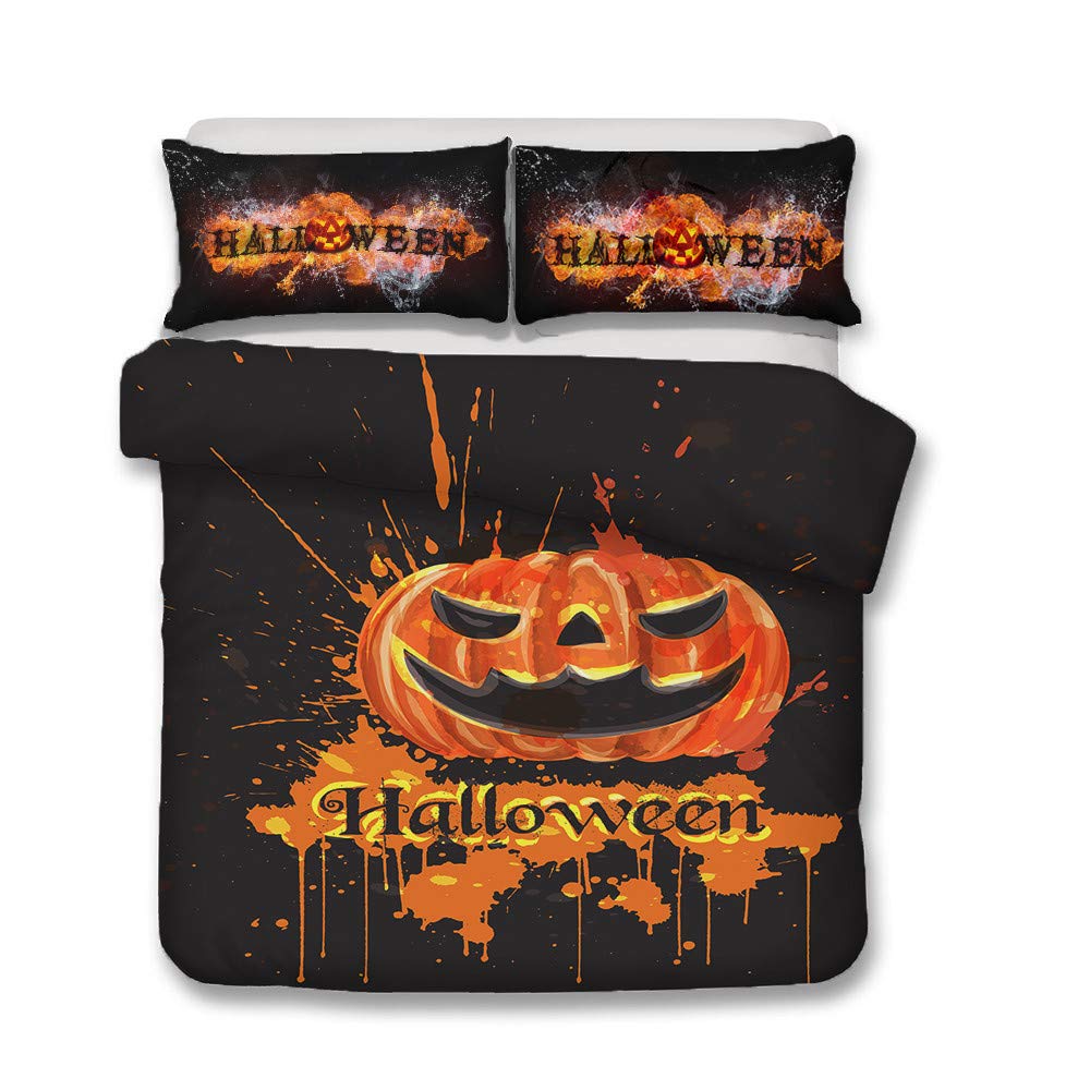 Odot Angry Pumpkin 3D Halloween Bedding Duvet Cover Set, Bedding Easy Care Microfiber Anti-Allergic Soft & Smooth With Pillow Cases Duvet Cover X Pillowcases (Single 3Pcs-135X200cm,)