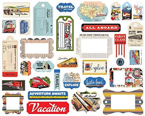 Carta Bella ALL ABOARD EPHEMERA FRAMES/TAG, us:one size, Yellow, Blue, Red