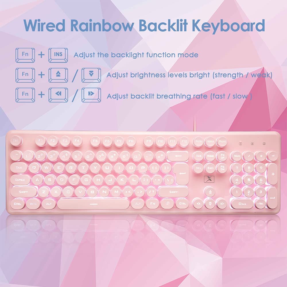 K620 Wired 4-in-1-Gaming-Tastatur-Maus-Kopfhörer Set, Semi-Mechanical QWERTY 100% Tastatur mit White LED Backlit + Optische 2400-DPI-Maus + RGB Gaming Headset mit Mikrofon + Mäusepad für PC/MAC - Rosa