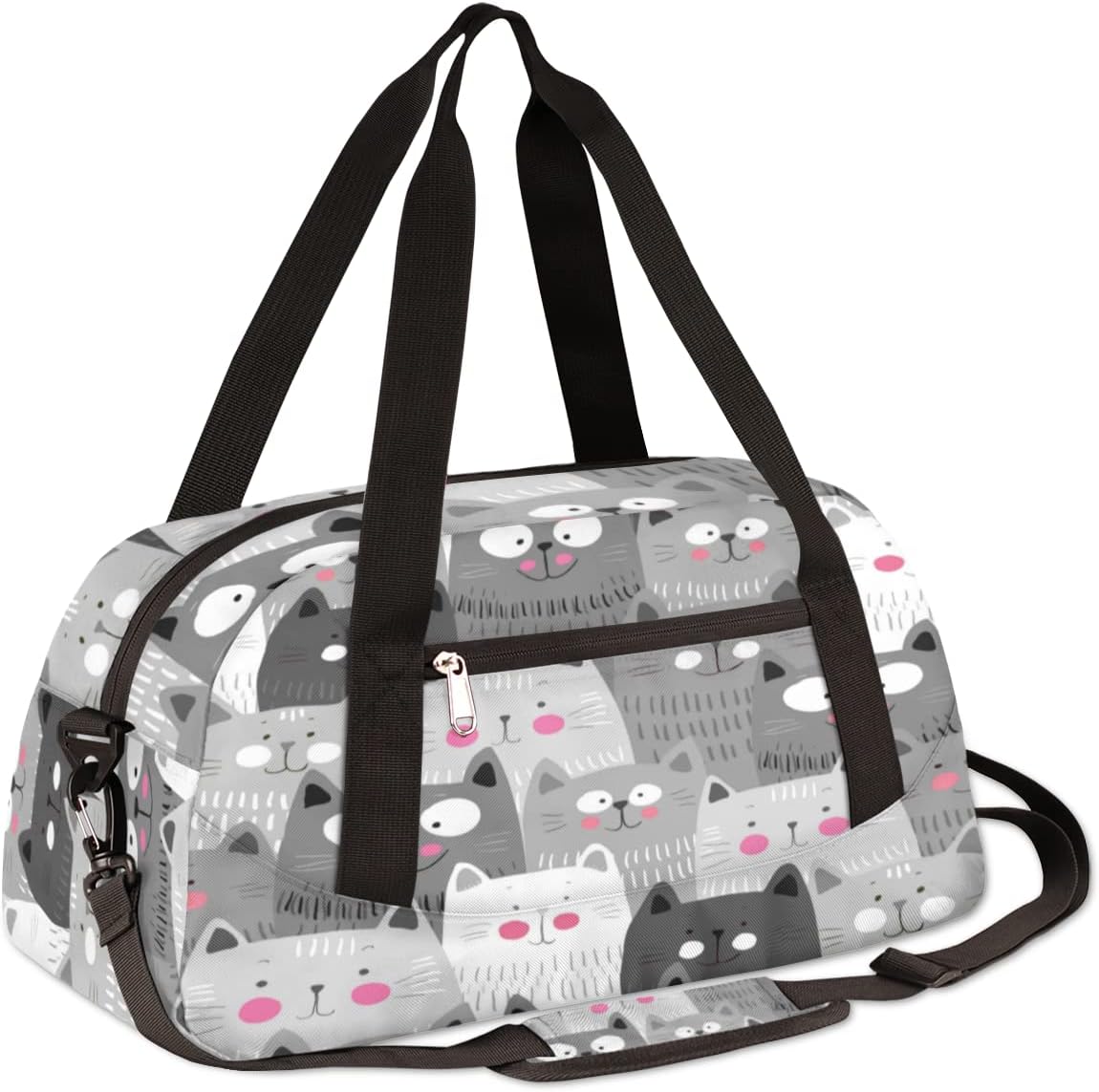 Cute Grey Cats Kids Duffel Bag for Boys Girls Sports/Dance/Travel, Lovely Animal Print Sport Gym Bag Personalized School Practice Organizer Carry-On Weekender Bag