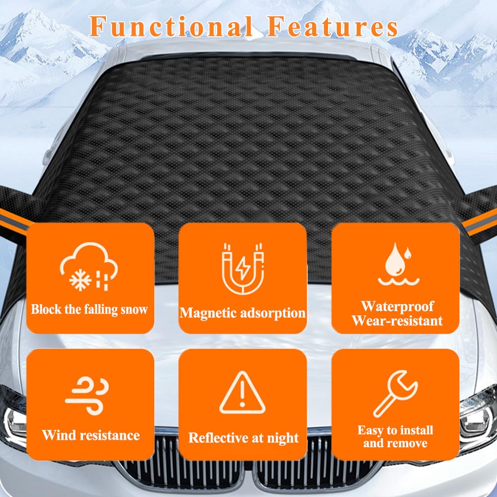Anyingkai Couverture Pare-Brise Voiture,Protection Pare Brise Hiver,Bâche Pare Brise Protection Magnétique,Bache Voiture Anti Givre Repliable,pour et Neige, Soleil, Poussière