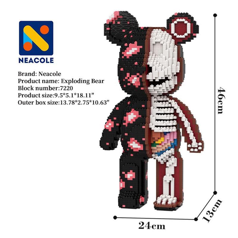 Neacole Bloques de construcción de oso (7220 unidades) 43/46 cm, bloques de construcción de animales micro 3D para adultos y niños, decoración del hogar y la oficina, regalos de cumpleaños y día de - 2