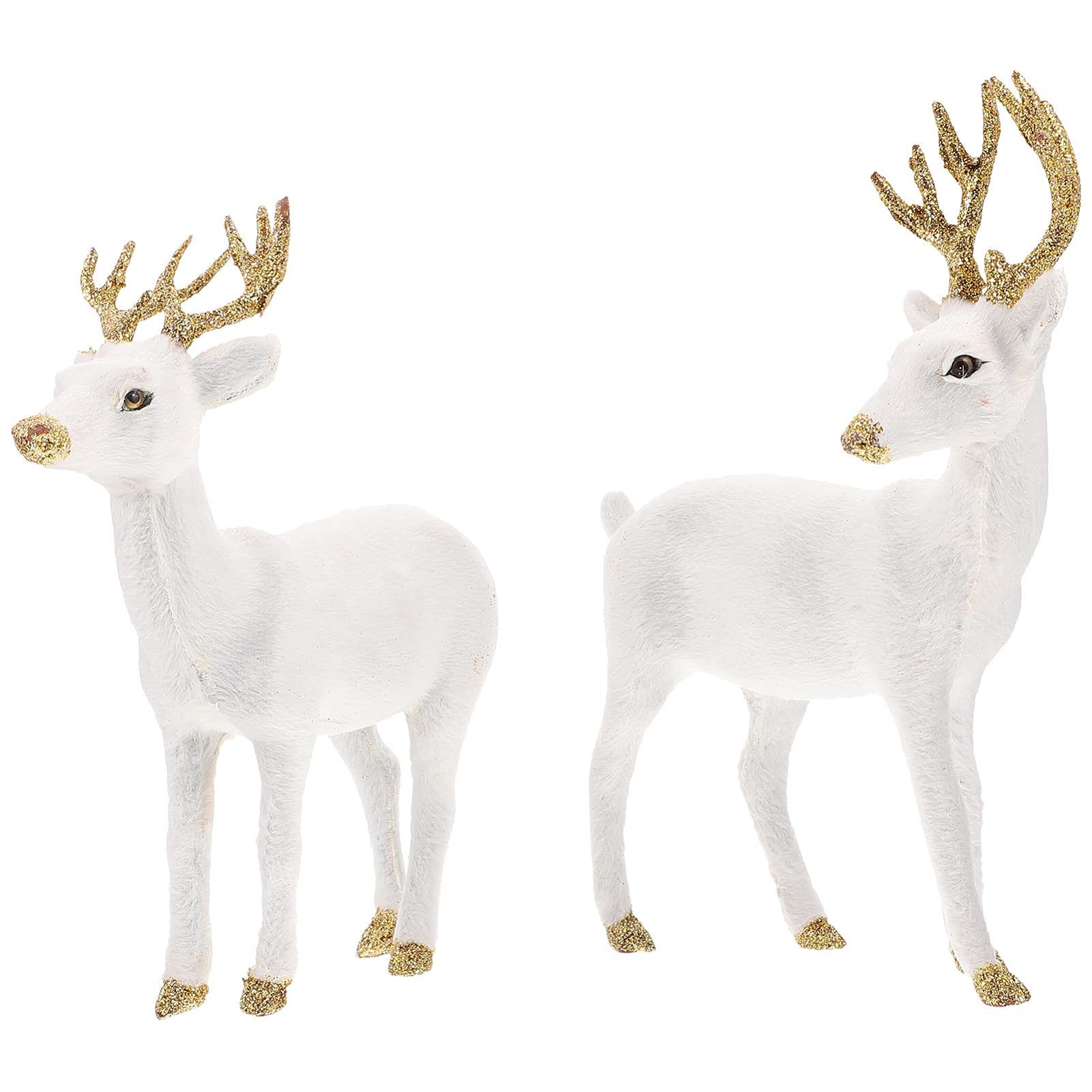 YARNOW 2 Pièces Ornements Cerf De Simulation Blanc Figurines De Cerf Sika Décoration Maison Bureau Noël Décorations Table Salon Cadeau Festif