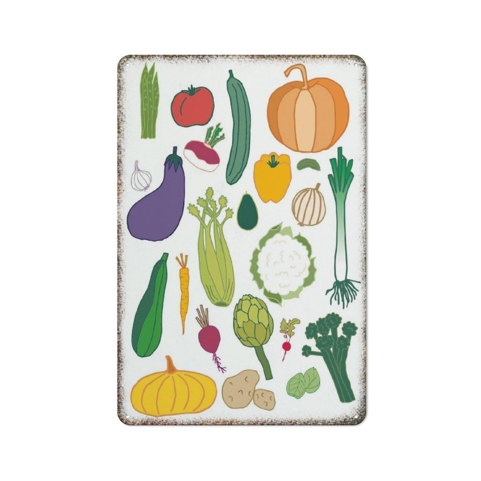 Vegetable Print Retro Metal Wall Poster Embossed Ornamental Horticulture Style Art Plaque for Farmhouse Home Household Wall Decor 8x12 Inch