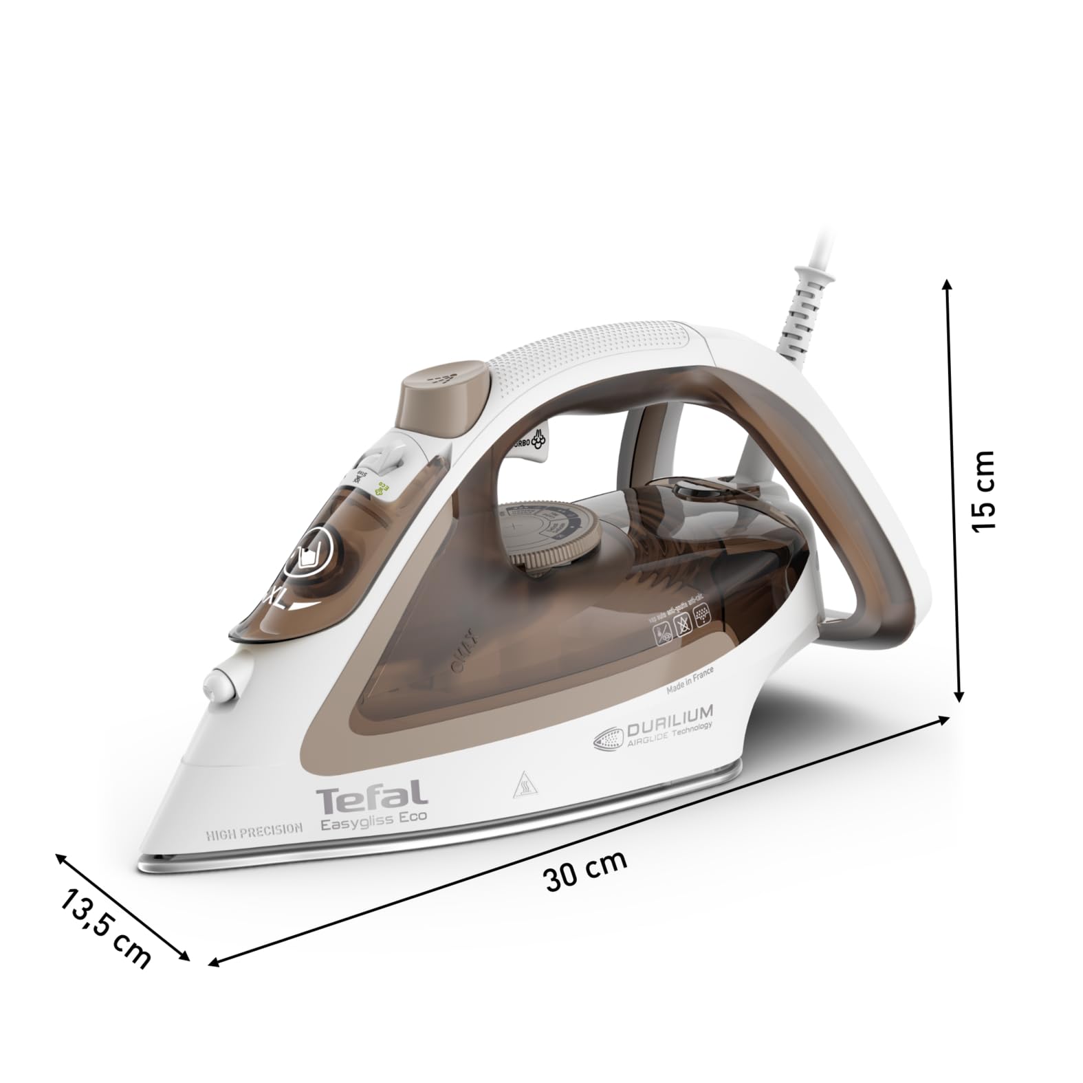 Tefal Easygliss Eco, Ferro a vapore, 2800 Watt, Colpo a Vaporen240 g/min, 88% riciclabile, Modalità Eco, Mocha/Bianco, FV5780