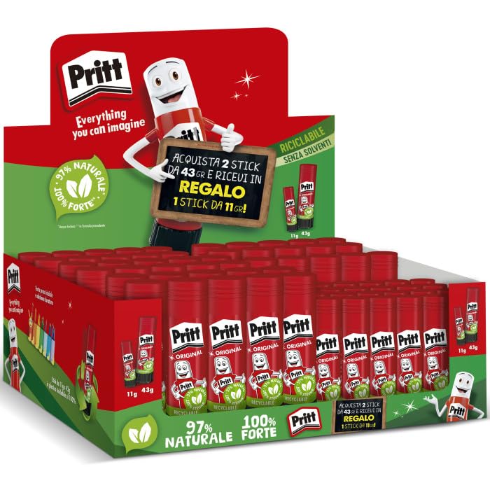 2 pezzi COLLA STICK PRITT 43GR + 1 COLLA STICK DA 11GR IN OMAGGIO