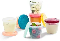 Babymoov Frascos de comida para bebê, conjunto de 6 recipientes de armazenamento (227 g cada), tampas de silicone à prova de vazamento sem BPA, seguro para micro-ondas, freezer e lava-louças,