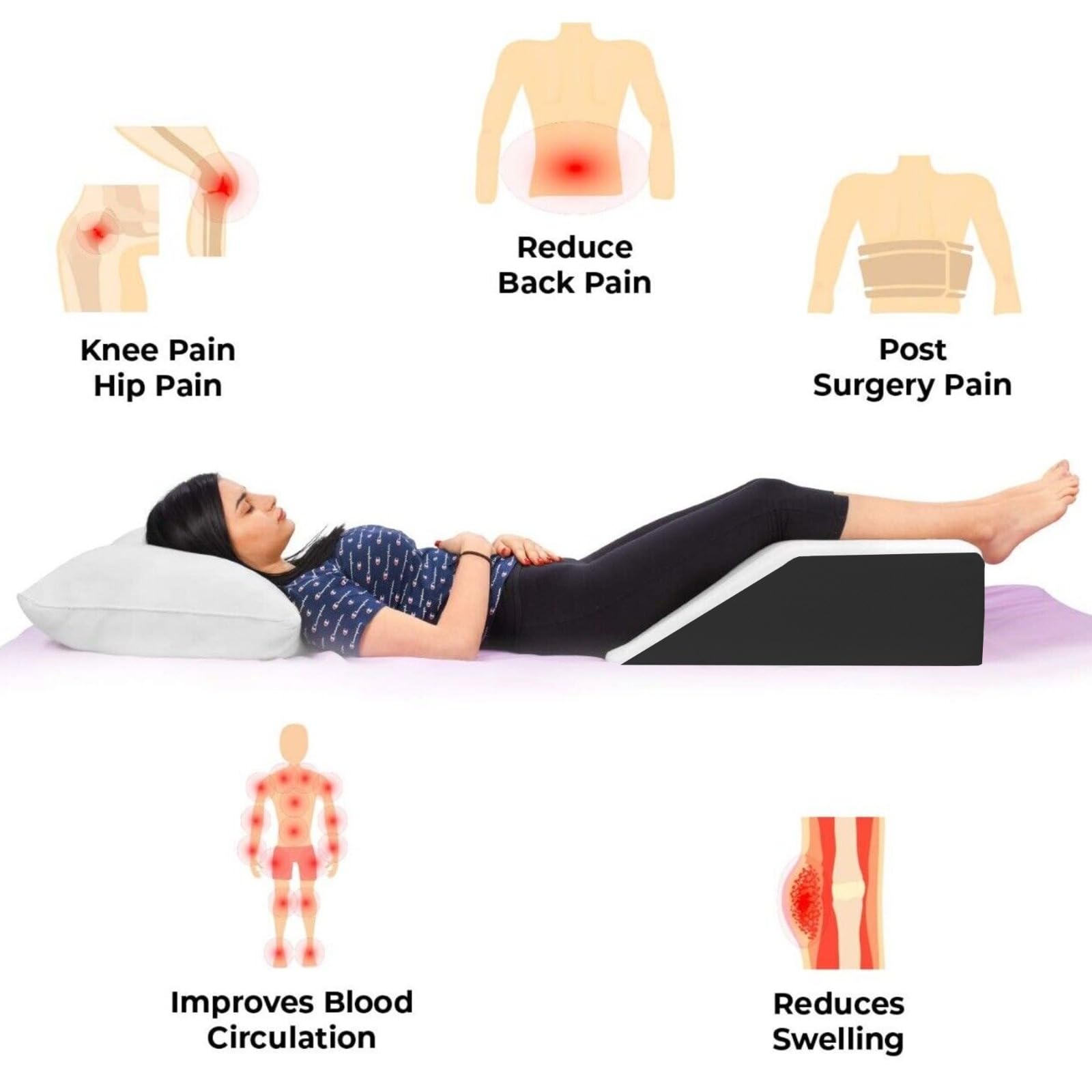 Almohada de cuña de elevación de piernas para adultos, mejora la comodidad y el apoyo durante el sueño, ideal para recuperación postoperatoria, aliviar el dolor de espalda, cadera, cuello