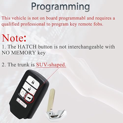 Miniatura 5 de Llavero de entrada sin llave compatible con Honda Pilot CRV Civic 2016 2017 2018 2019 2020 2021 Control remoto inteligente botón de arranque de