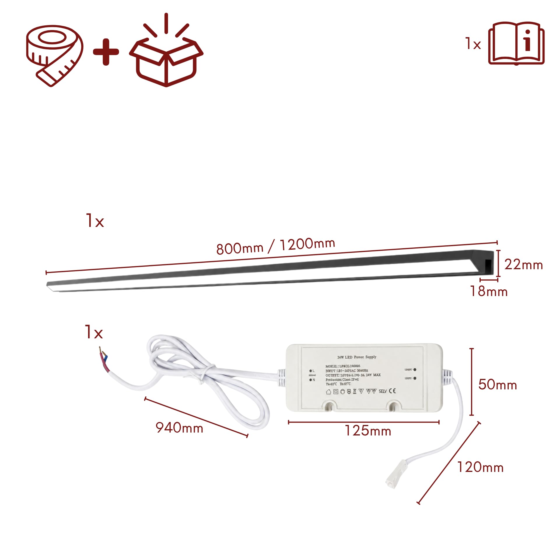 kalb LINA Freecut | Profil LED do lustra, 80 cm, neutralna biel 4000 K, 12 V DC, czarny matowy, swobodnie przypisywany