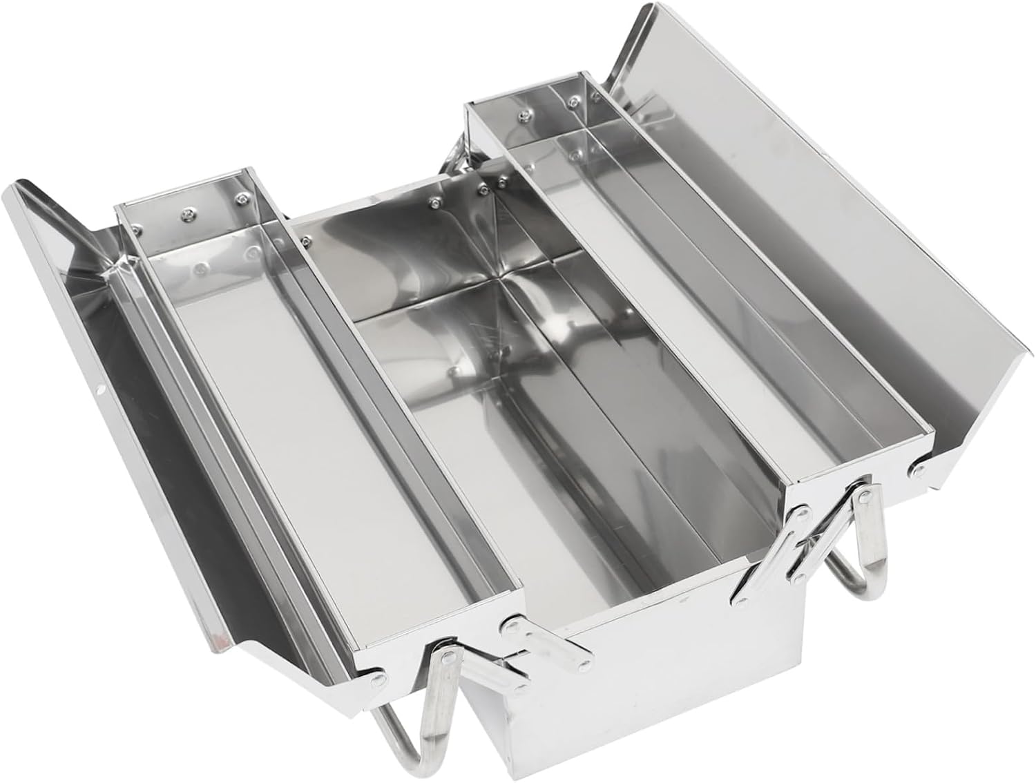 Lurrose Folding Stainless Steel Tool Box Organizer Portable Household Metal Storage Case for Home Repair and DIY Projects
