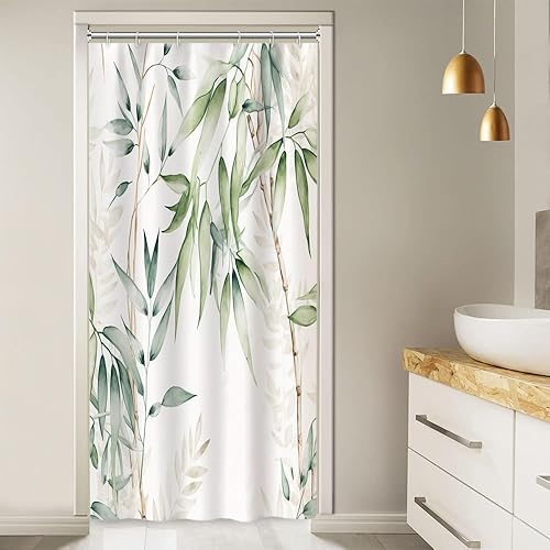 Miniatura 2 de Ruelvth Cortina de ducha pequeña de eucalipto verde salvia, juego de cortina de ducha para baño, impermeable, primavera, botánico, caravana, con