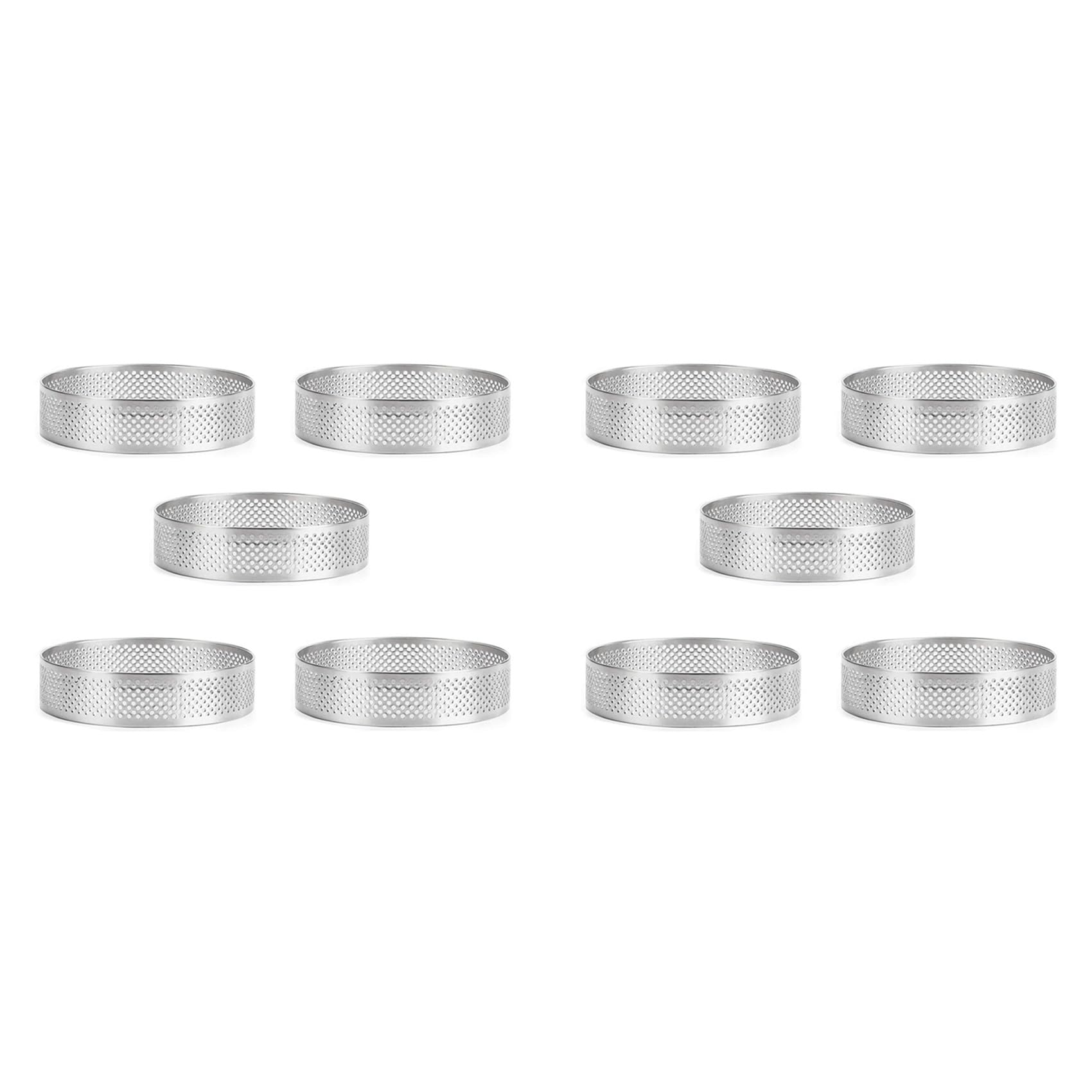 Aundhegrtt 10pcs 8cm Tart Ring Stainless Steel Tartlet Mold Circle Cutter Pie Ring Heat Perforated Cake Mousse Molds