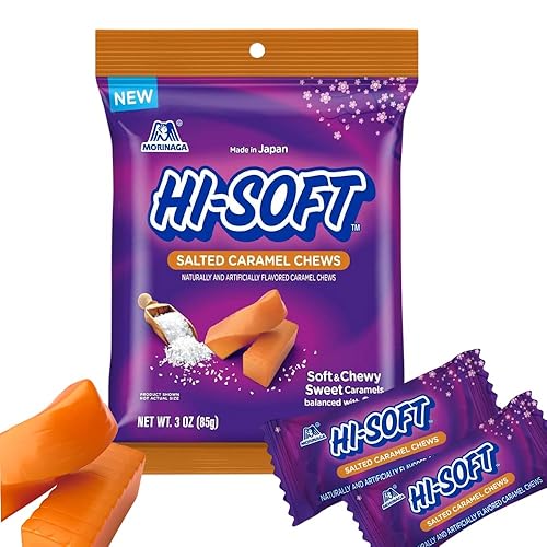 HI-SOFT Caramelos masticables salados, 6 bolsas de clavijas, suaves, masticables, caramelo salado para compartir golosinas, envueltos