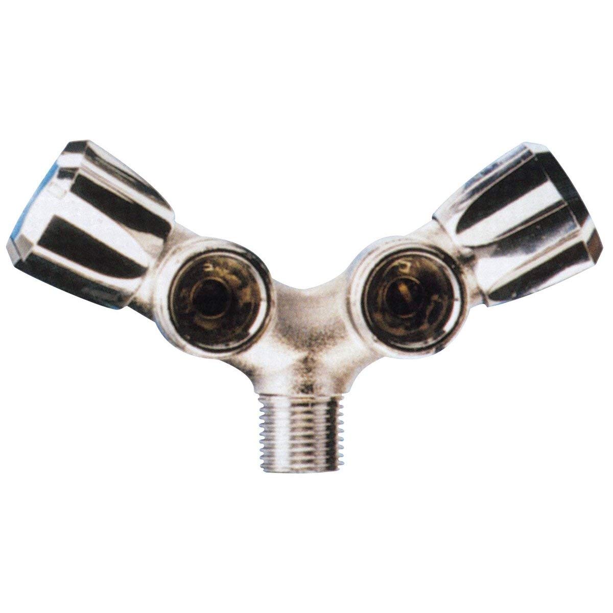 ALTech Double Tap Nu 15x21 Chrome Brass installed on a wall, showing two outlets for appliances.