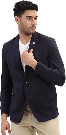 SHOWOFF Men's Solid Notched Lapel Grey Single Breasted Blazer-EX-3019_Grey
