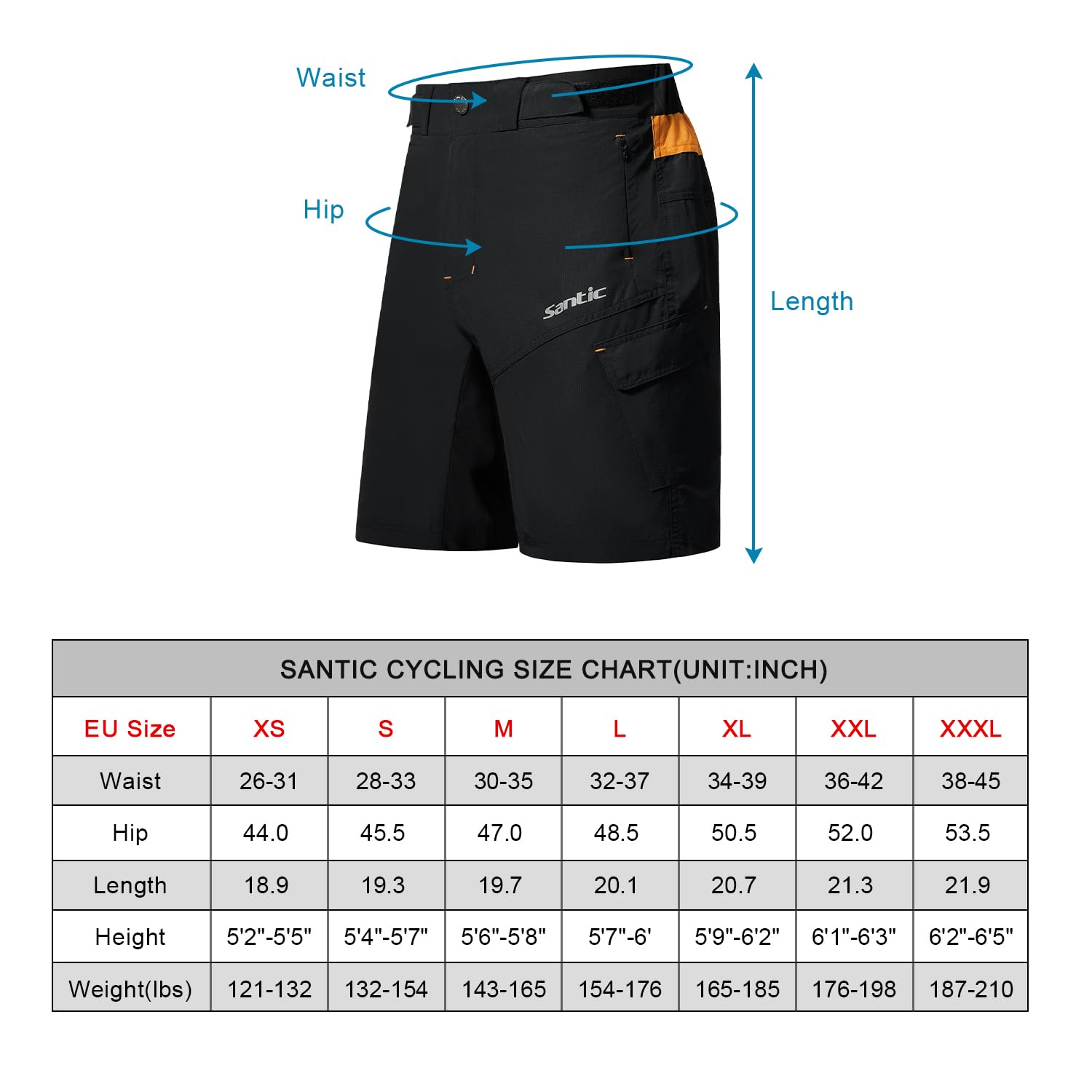 Santic Pantaloncini Uomo Sportivi Casual Cargo Shorts con Tasche Breve