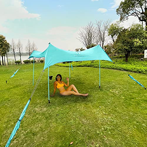 Red Suricata Premium Multi-Terrain Beach Tent & Beach Canopy in Backpack, UPF50 Sun Beach Shade, Pop Up Camping & Picnic Sunshade with 4 Poles, 4 Pole Anchors & 4 Tent Screws, Sun Shelter (Med Turq)